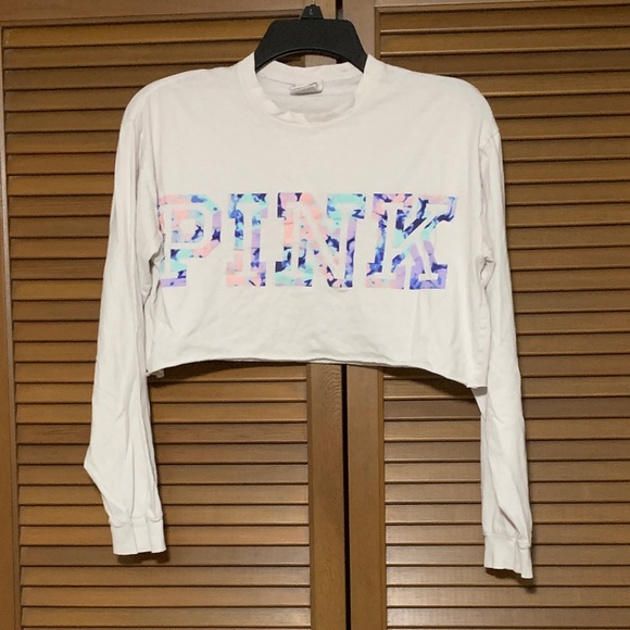 PINK Victoria's Secret Tops - Victorias Secret Pink Long Sleeve Raw Hem Crop Top XS
